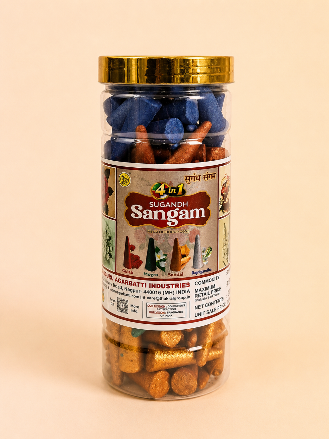 Sugandh Sangam Metalic Cone Jar 4in1
